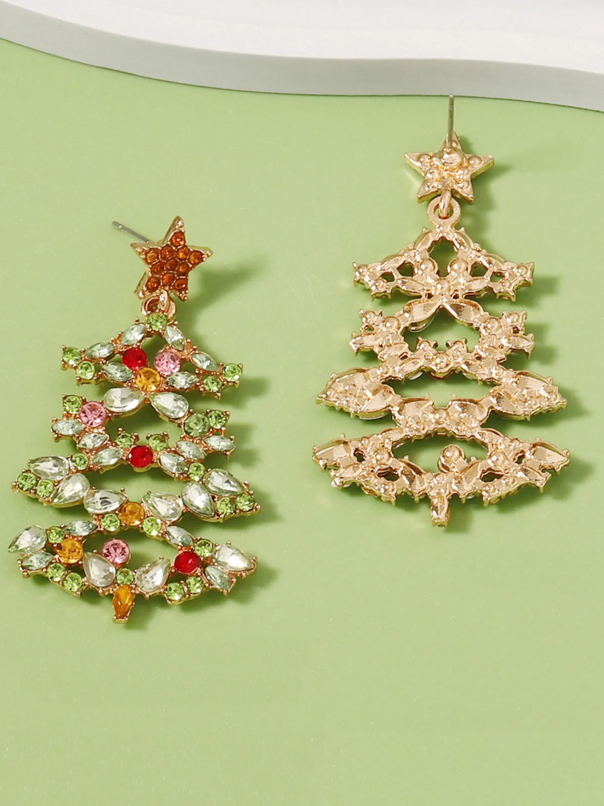 Online Retro Stage Christmas Tree Alloy Inlaid Diamond Earrings