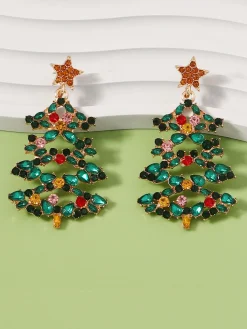Online Retro Stage Christmas Tree Alloy Inlaid Diamond Earrings