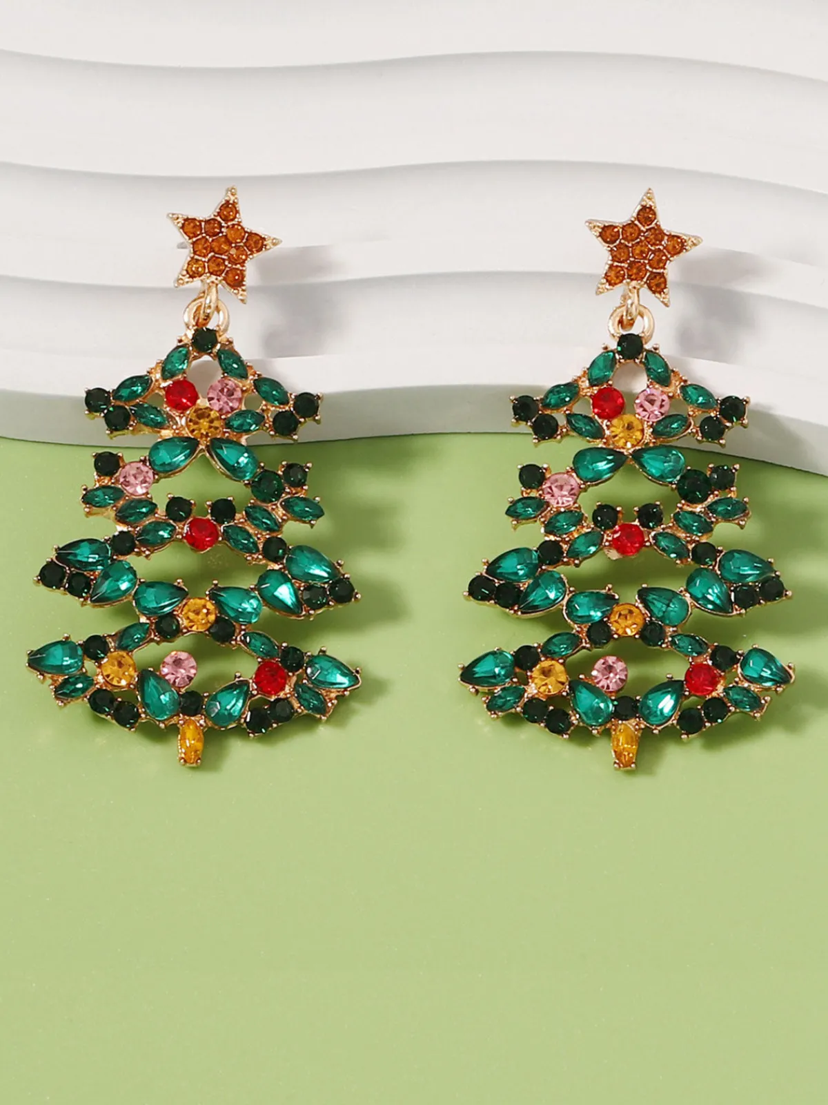 Online Retro Stage Christmas Tree Alloy Inlaid Diamond Earrings