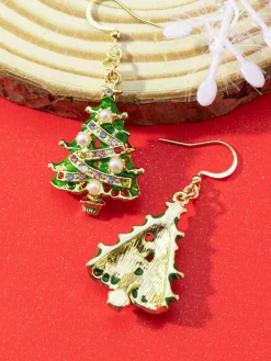 Discount Retro Stage Christmas Tree Enamel Oil-Drip Earrings