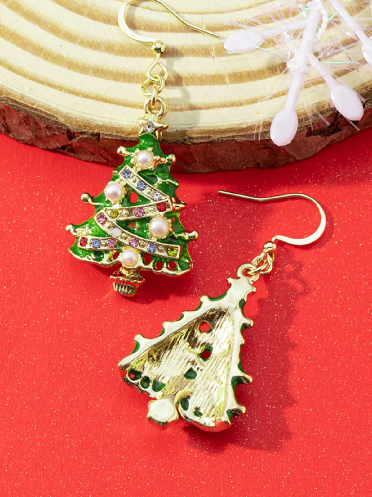 Discount Retro Stage Christmas Tree Enamel Oil-Drip Earrings
