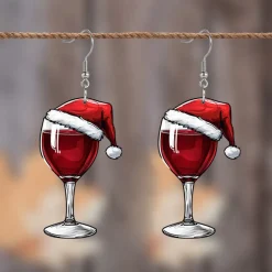 New Retro Stage Christmas Wine Glass Dangle Earrings