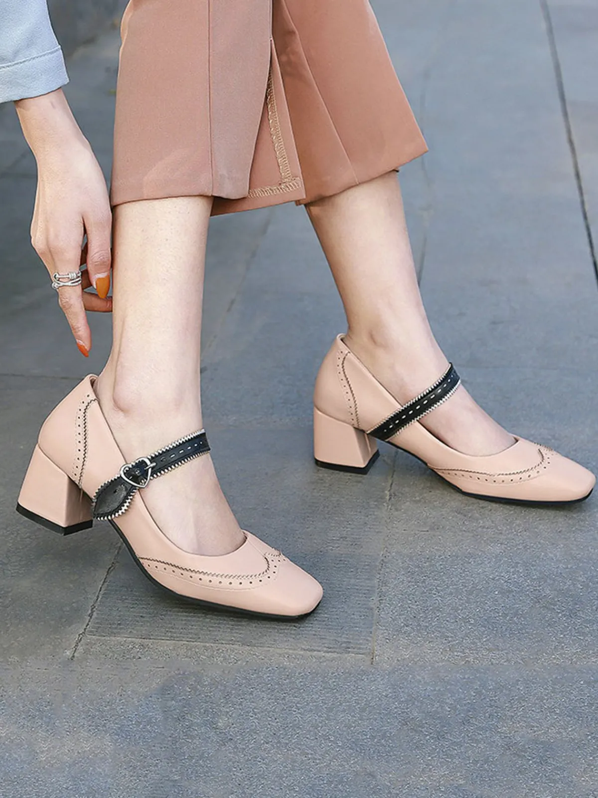 Sale Retro Stage Chunky Heels Mary Jane Shoes