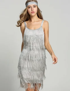New Retro Stage [Clearance] Belted 1920s Fringe Gatsby Dress Gray