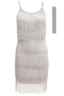Discount Retro Stage [Clearance] Belted 1920s Fringe Gatsby Dress-US Warehouse Gray