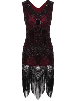 Sale Retro Stage [Clearance] 1920s Sequined Fringe Dress Wine Red