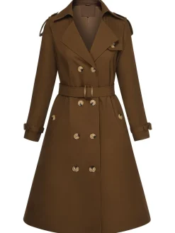 Best Retro Stage 1950s Buttoned Lapel Trench Coat Coffee