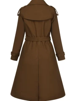 Best Retro Stage 1950s Buttoned Lapel Trench Coat Coffee