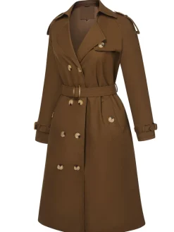 Best Retro Stage 1950s Buttoned Lapel Trench Coat Coffee