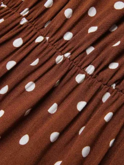 Clearance Retro Stage 1940s Crew Halter Polka Dot Dress Coffee
