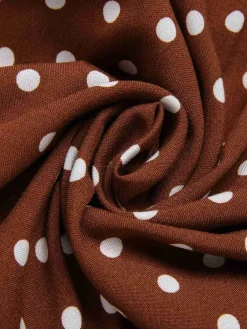 Clearance Retro Stage 1940s Crew Halter Polka Dot Dress Coffee