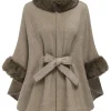 Clearance Retro Stage Coffee 1940s Faux Fur Collar Batwing Coat