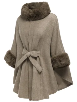 Clearance Retro Stage Coffee 1940s Faux Fur Collar Batwing Coat