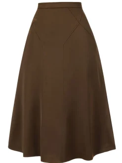 Fashion Retro Stage 1940s High Waist Solid Skirt Coffee