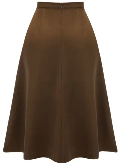 Fashion Retro Stage 1940s High Waist Solid Skirt Coffee