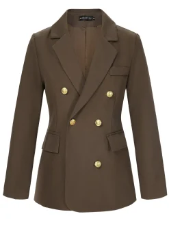 Hot Retro Stage 1940s Solid Lapel Double Breasted Coat Coffee