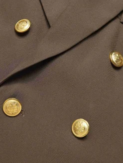 Hot Retro Stage 1940s Solid Lapel Double Breasted Coat Coffee