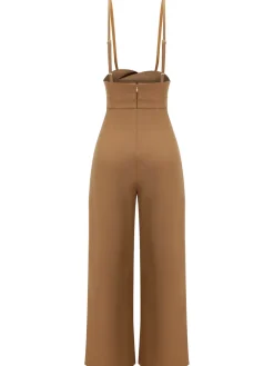 Fashion Retro Stage 1930s Solid Suspender Jumpsuit Coffee