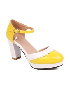 New Retro Stage Color Block Rhinestone Pendant High Heel Shoes