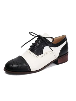 Best Retro Stage Colorblock Leather Round Toe Strappy Oxford Shoes