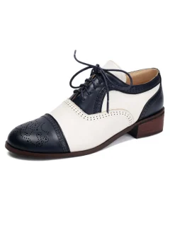 Best Retro Stage Colorblock Leather Round Toe Strappy Oxford Shoes