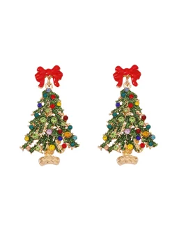 Hot Retro Stage Colorful Christmas Tree Alloy Rehinestone Earrings