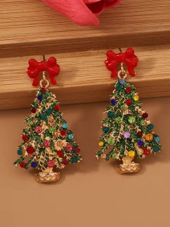 Hot Retro Stage Colorful Christmas Tree Alloy Rehinestone Earrings