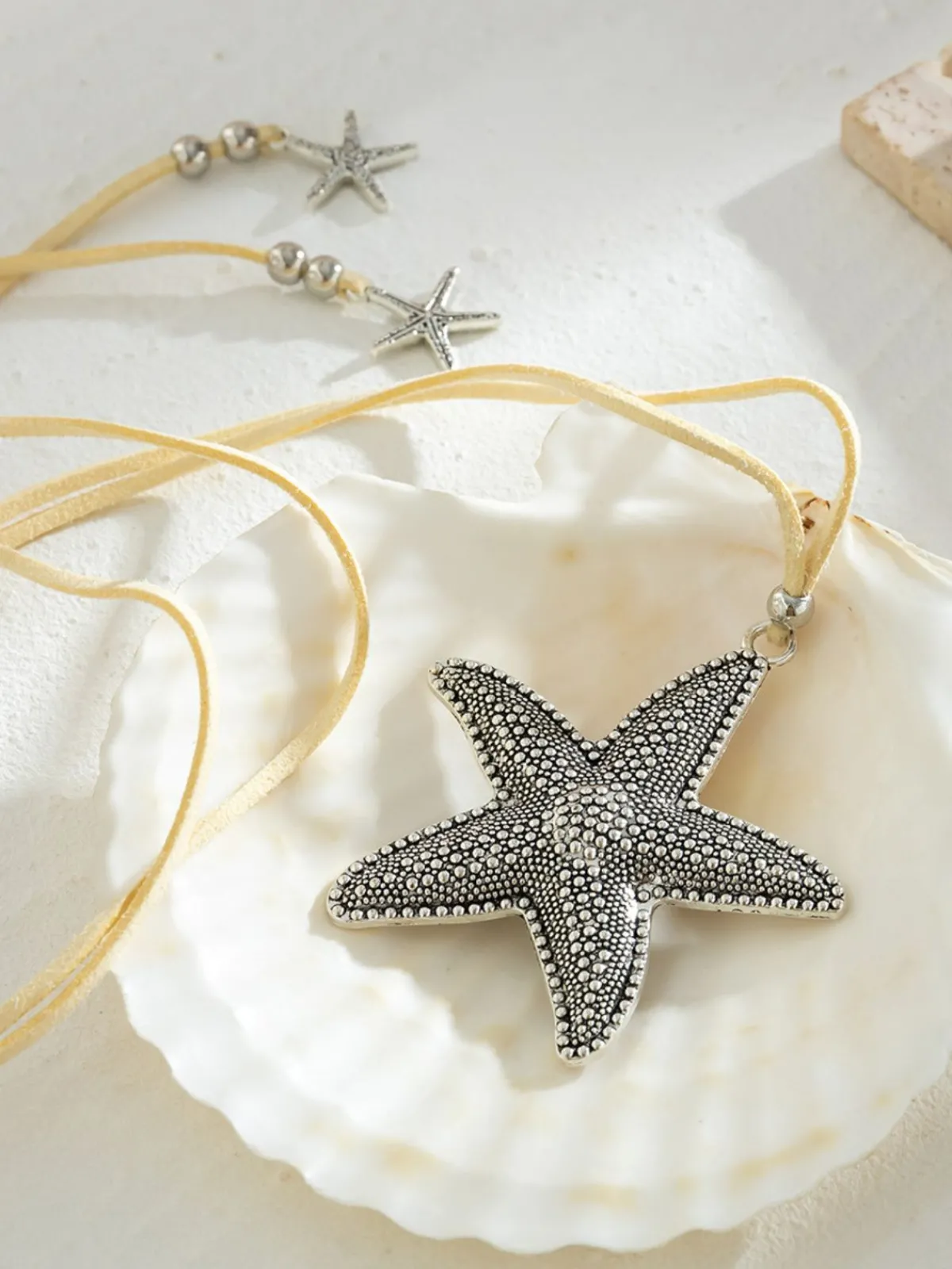 Hot Retro Stage Conch Starfish Pendant Leather Cord Necklace