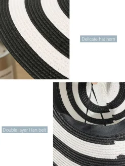 Sale Retro Stage Contrast Stripes Wide Brim Sun Hat