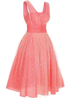 Clearance Retro Stage 1950s V-Neck Sequin Dress Coral Pink