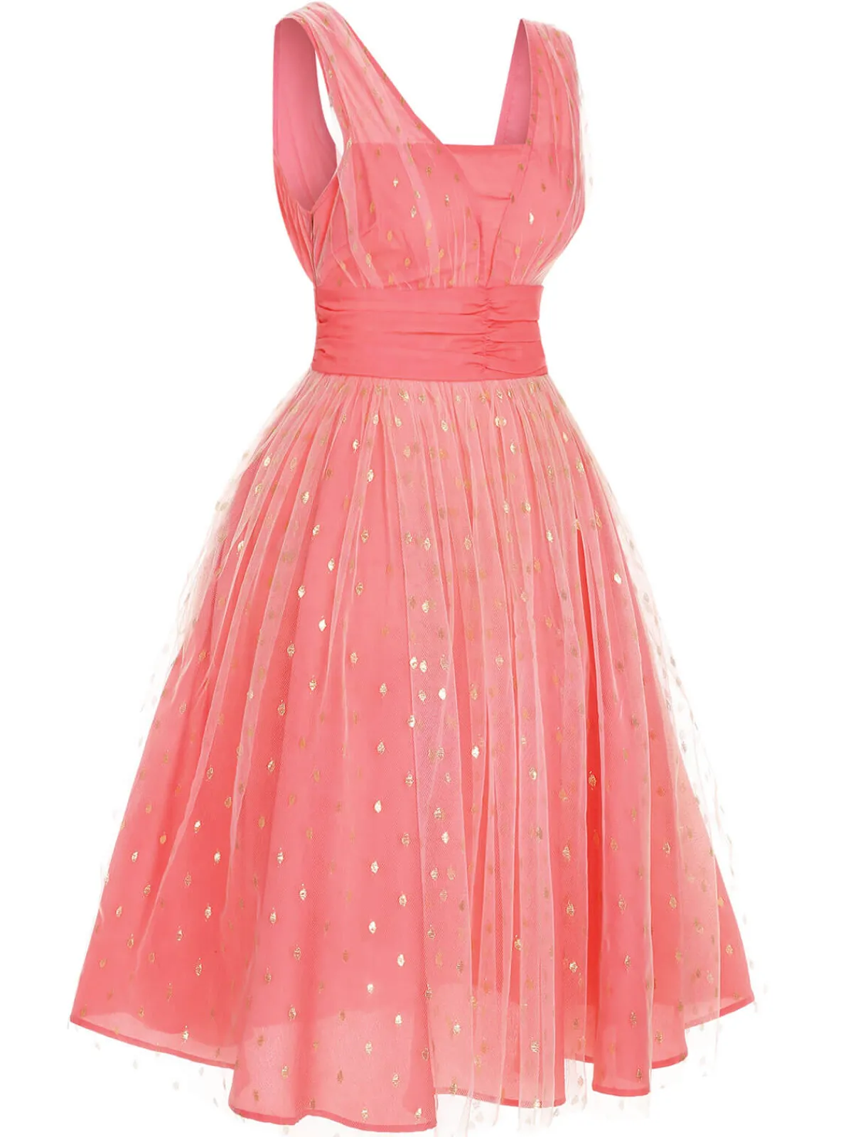 Clearance Retro Stage 1950s V-Neck Sequin Dress Coral Pink