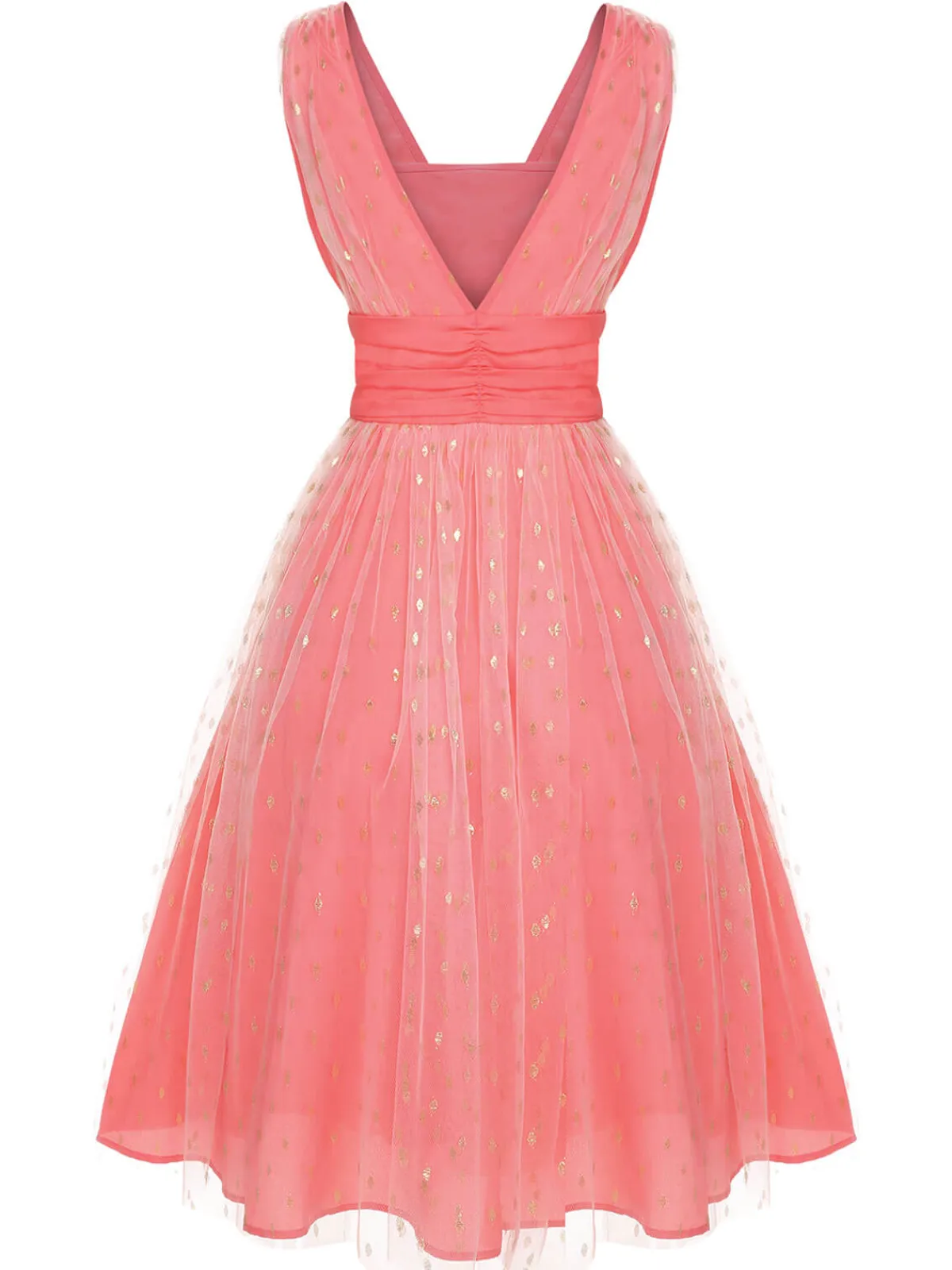 Clearance Retro Stage 1950s V-Neck Sequin Dress Coral Pink