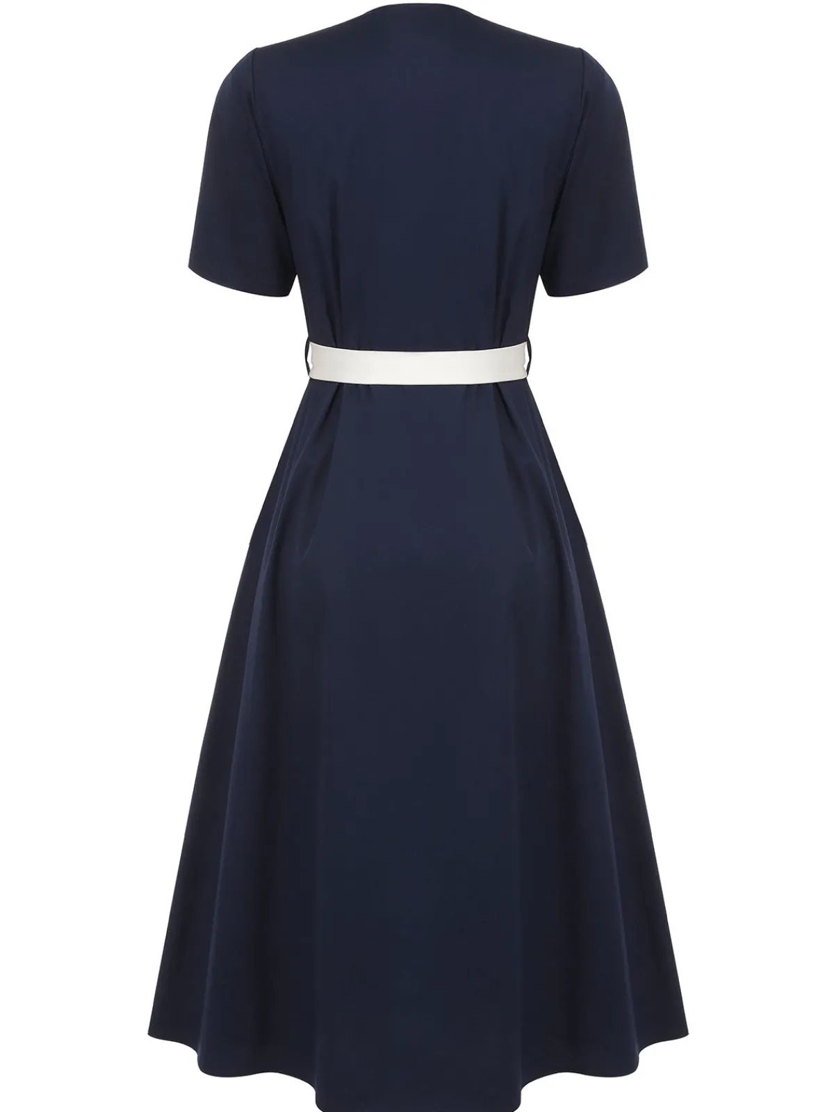 New Retro Stage 1940s Sailor Collar Dress Dark Blue & White
