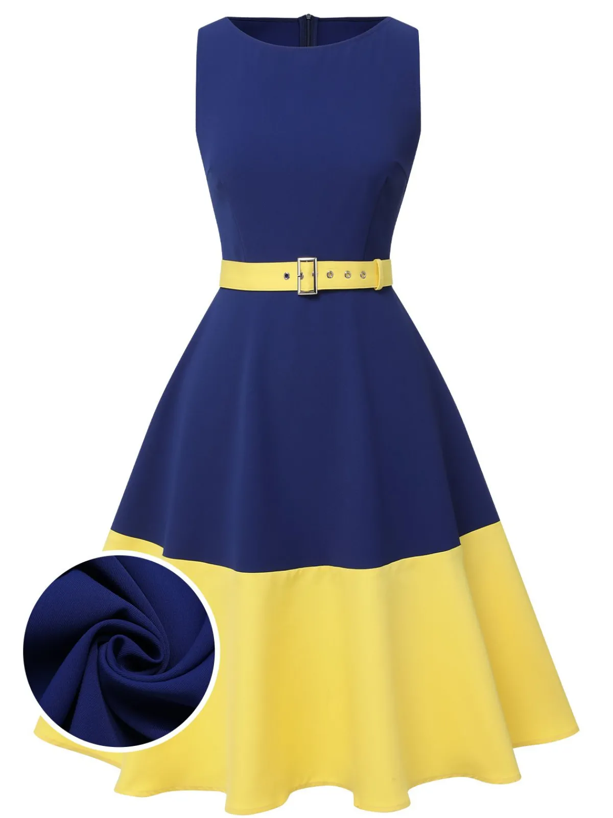 Outlet Retro Stage & Yellow 1950s Solid Boat Neck Dress Dark Blue