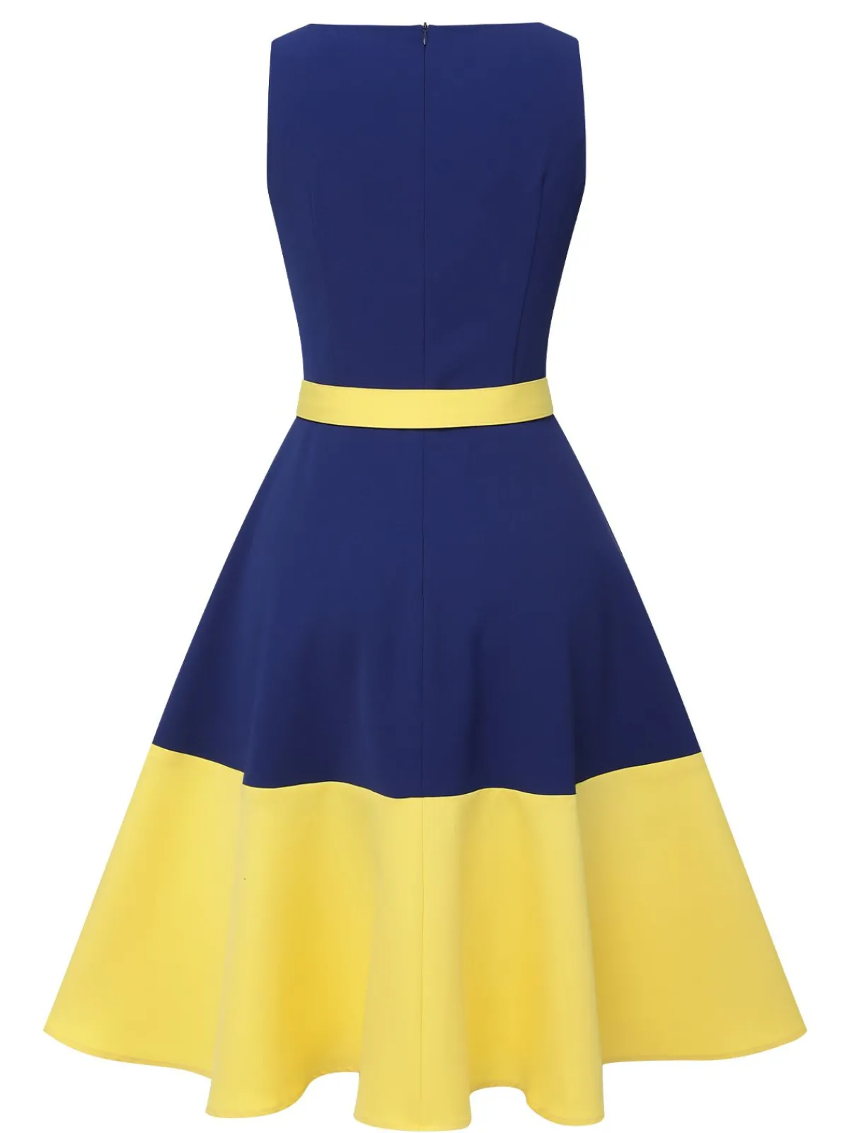 Outlet Retro Stage & Yellow 1950s Solid Boat Neck Dress Dark Blue