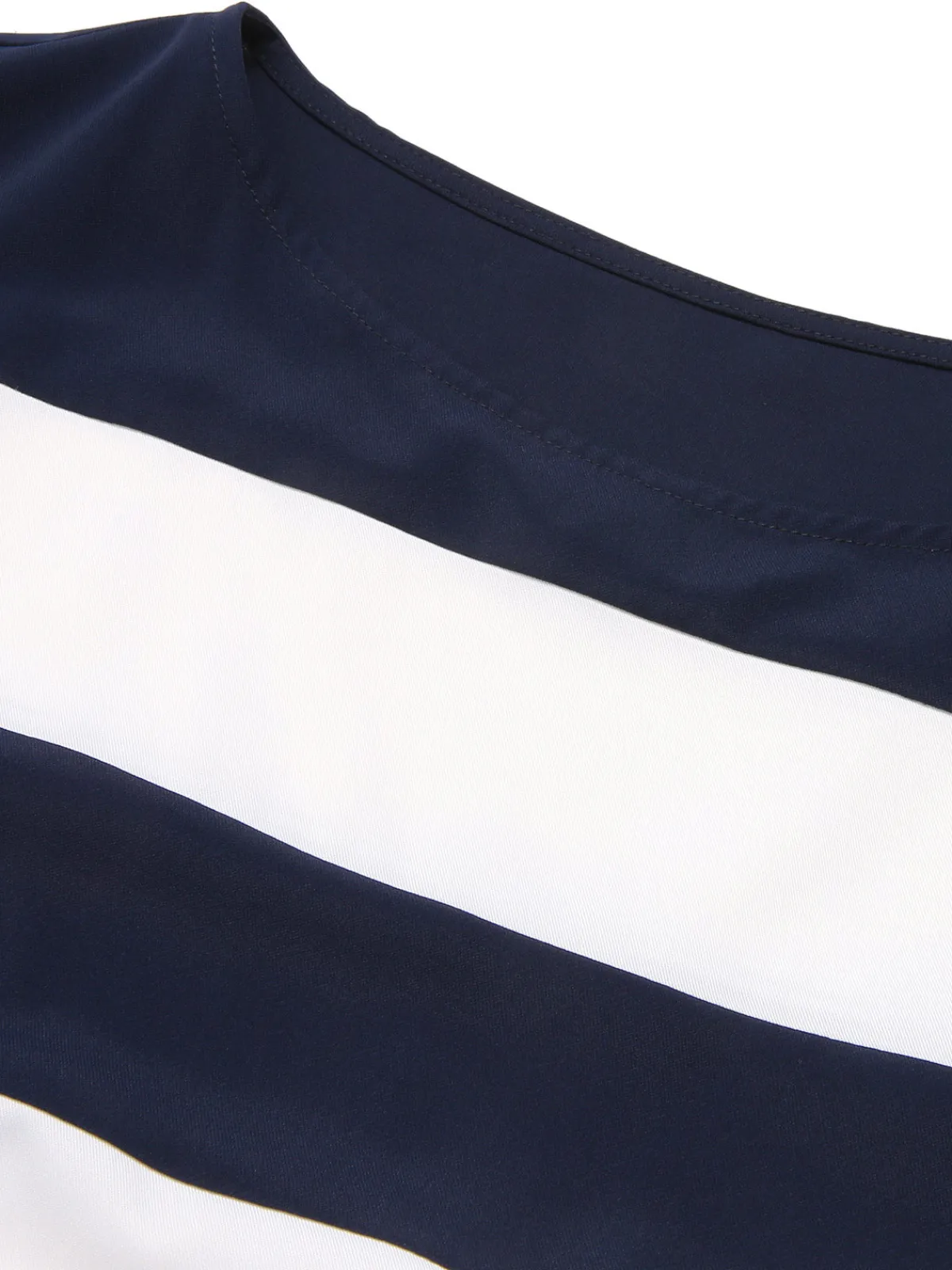 Discount Retro Stage 1940s Boat Neck Stripe Dress Dark Blue