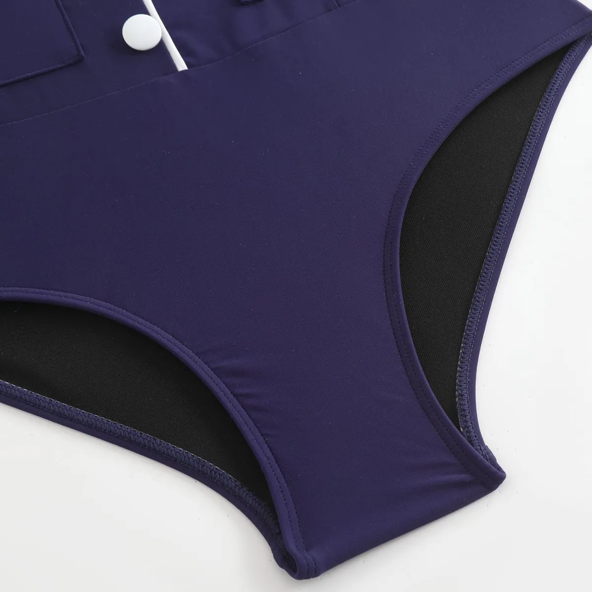 Outlet Retro Stage 1940s Button Spaghetti Strap One-piece Swimsuit Dark Blue