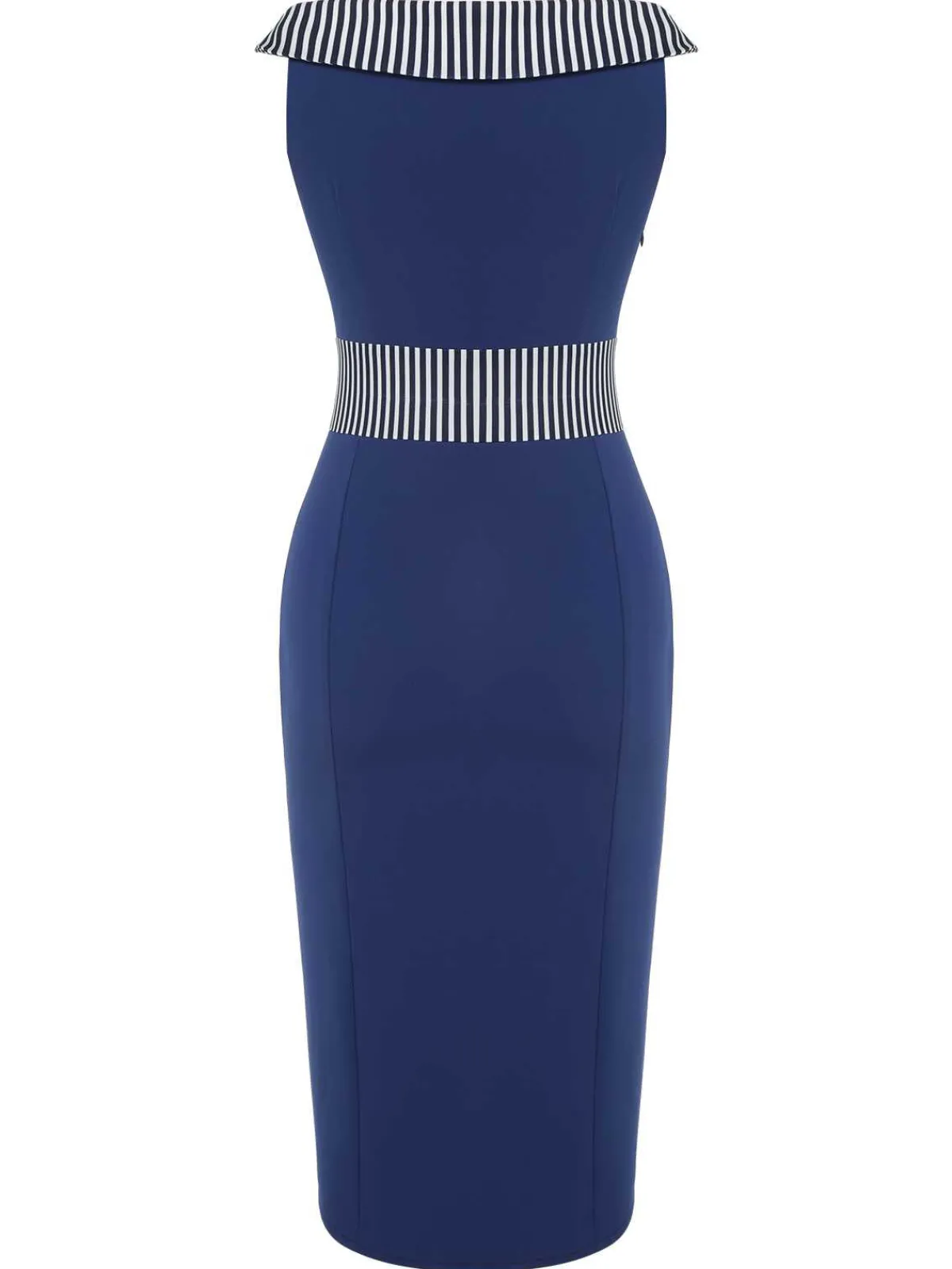 Outlet Retro Stage 1960s Buttoned Stripes Dress Dark Blue