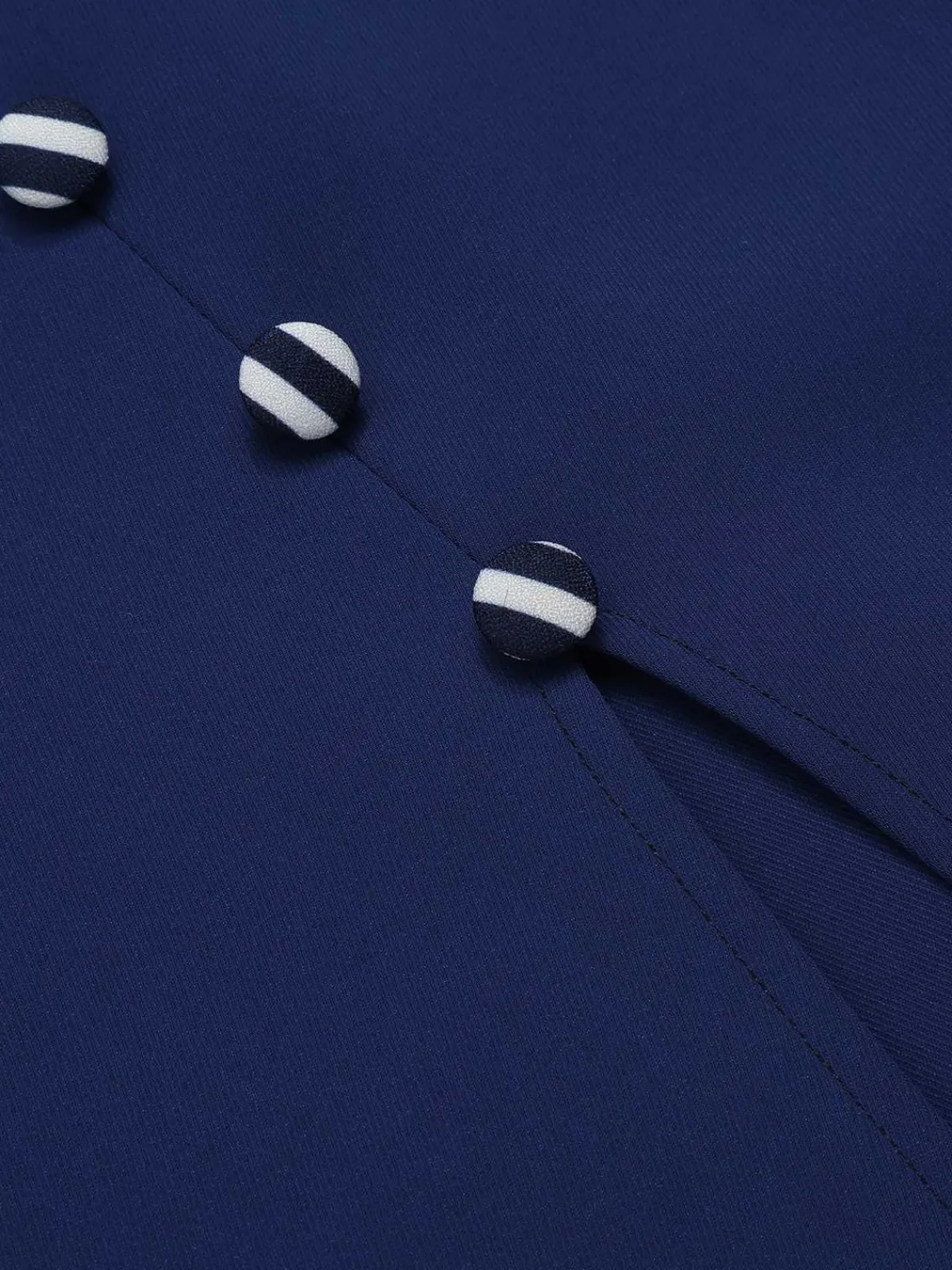 Outlet Retro Stage 1960s Buttoned Stripes Dress Dark Blue
