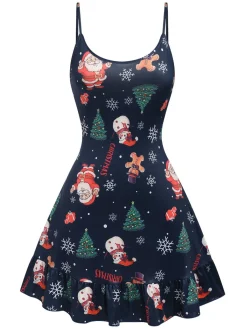 Fashion Retro Stage Dark 1940s Christmas Straps Nightgown Blue