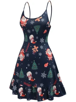 Fashion Retro Stage Dark 1940s Christmas Straps Nightgown Blue