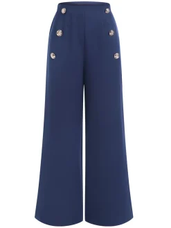 Hot Retro Stage 1940s Double Breasted Wide Leg Pants Dark Blue