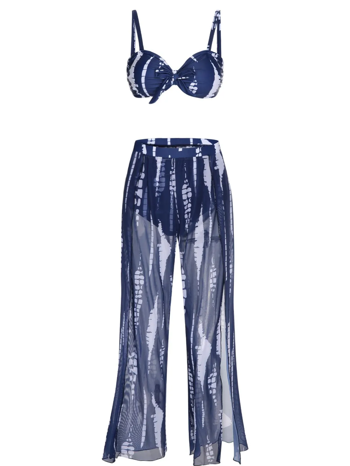 Discount Retro Stage 1960s Dyed Graphic Strap Swimsuit & Cover Up Dark Blue