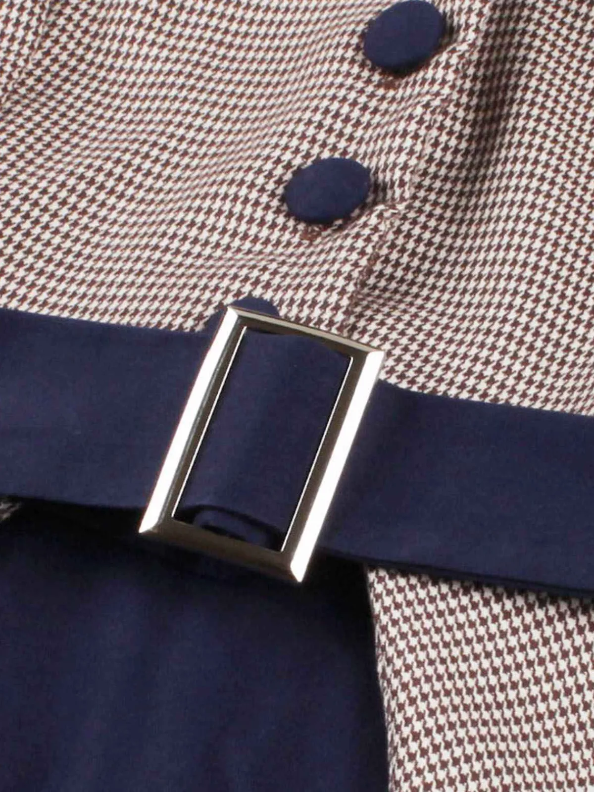 Online Retro Stage 1950s Houndstooth Patchwork Belted Dress Dark Blue