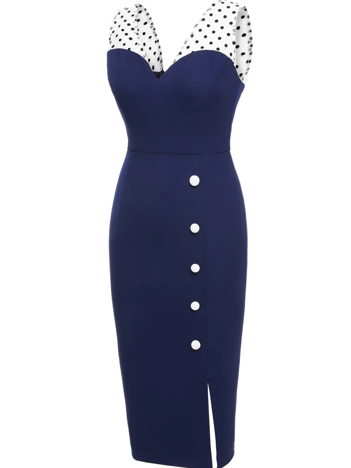 Discount Retro Stage 1960s Patchwork Pencil Dress Dark Blue