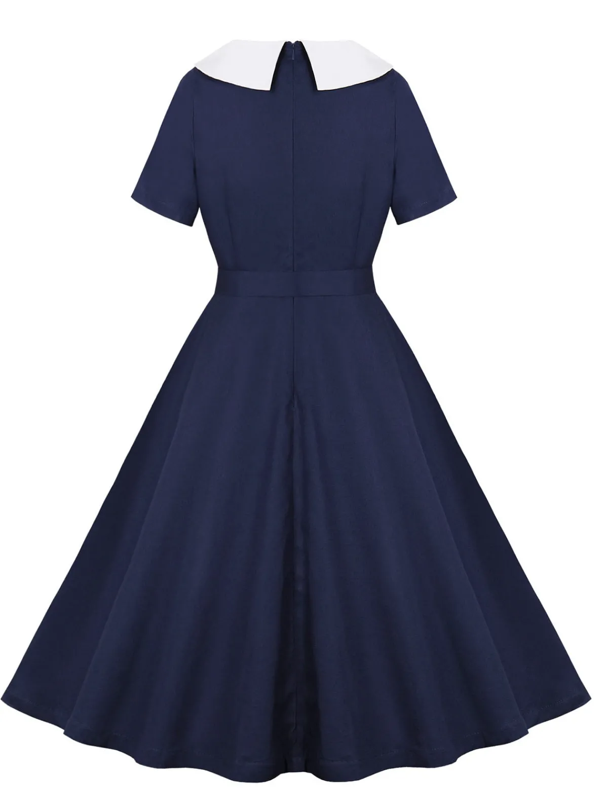 Online Retro Stage 1950s Peter Pan Collar Solid Dress Dark Blue