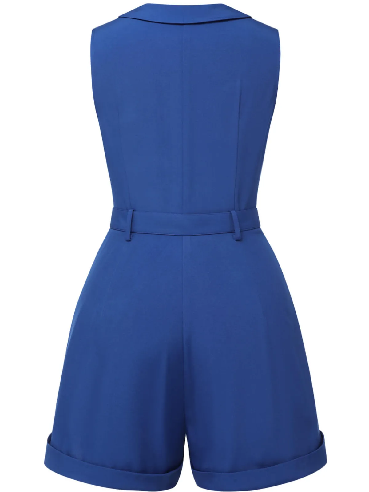 Hot Retro Stage 1940s Pockets Lapel Romper Dark Blue