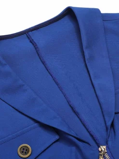 Hot Retro Stage 1940s Pockets Lapel Romper Dark Blue