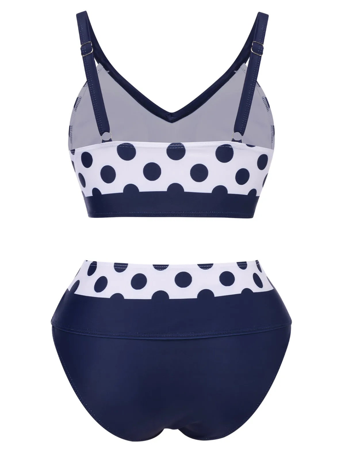 Outlet Retro Stage 1950s Polka Dot Bow Patchwork Bikini Set Dark Blue