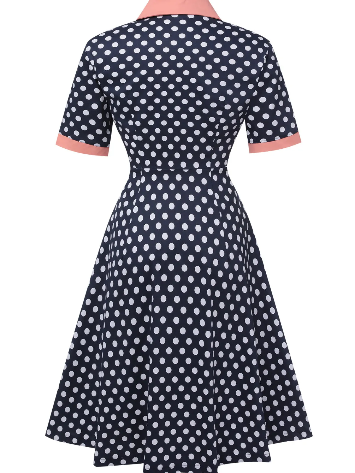 Fashion Retro Stage 1950s Polka Dot Lapel Dress Dark Blue